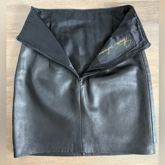 Black Leather Mini Wrap Skirt - Picture 3 of 5